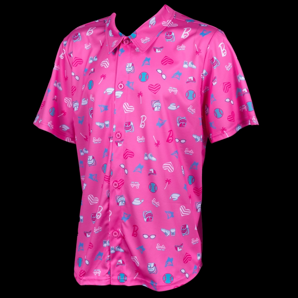 RARE Barbie BLUE JAY Pink Casual Button Down Shirt FROM BARBIE DAY